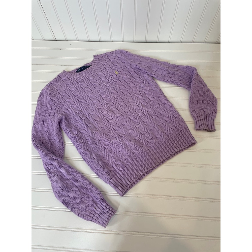 Ralph Lauren Cotton Women’s Purple Cable Knit Sweater Crewneck Pullover Size XS